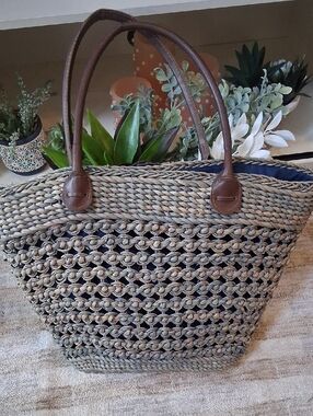 Rattan Shoulder Bag Blue Color Tones
